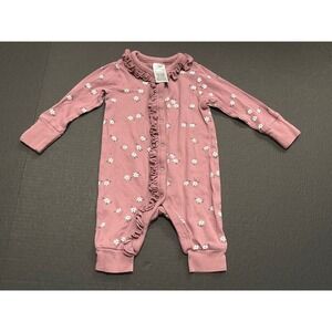 Modern Moments Gerber Baby Girls 0-3M Floral Ruffle CottageCore Pajama Romper